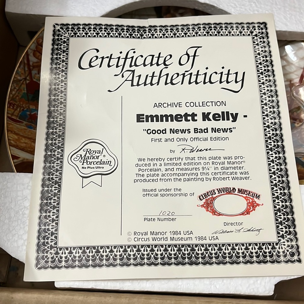 Emmett Kelly good news bad news collection plate. New in box - Picture 3 of 8